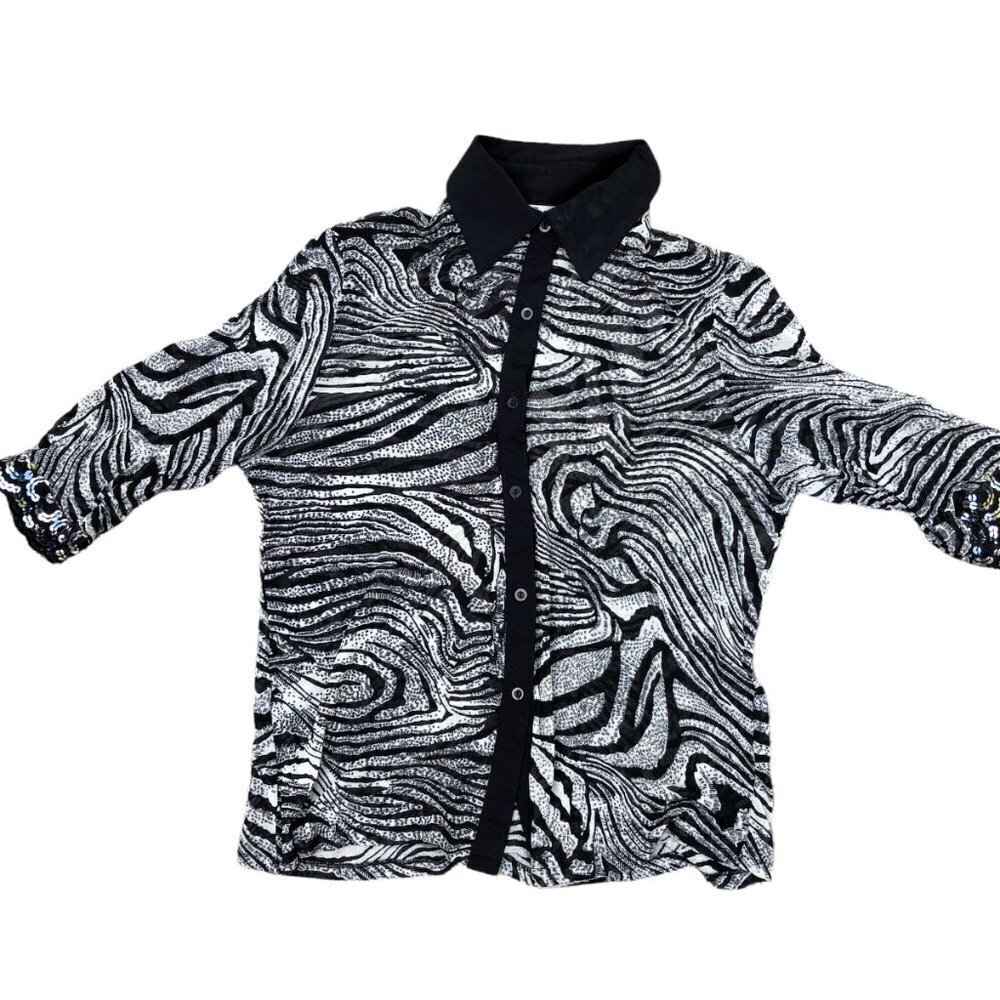 RICHNESS FASHION Vintage 3/4 Sleeve Button Top Blouse Shirt Women's M Zebra‌‌‌